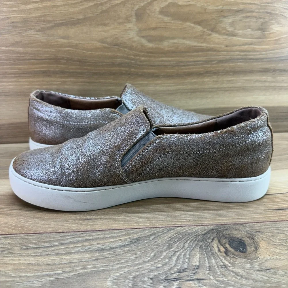 FRYE Crackled Leather Silver Over Tan Sneaker 9 M Platform Slip On Preppy Casual